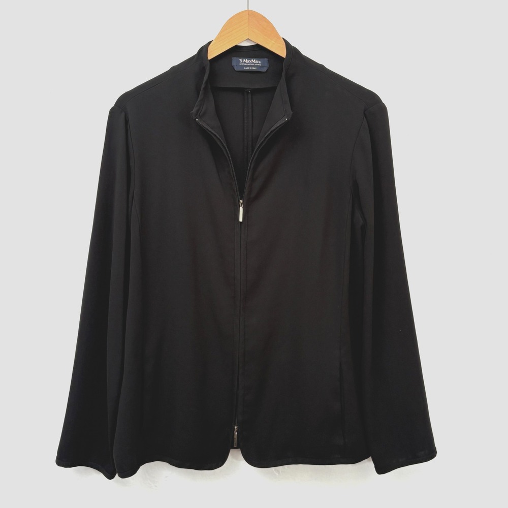 'S Max Mara Zip Up Cardigan Women Size Small Black Long Sleeve
